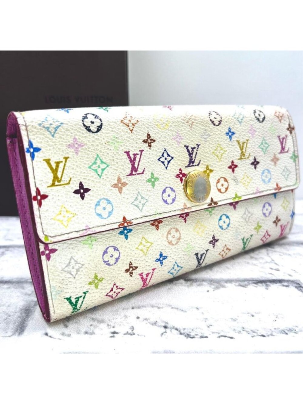 Louis Vuitton Multicolor Portefeuille Sarah White Pink Wallet